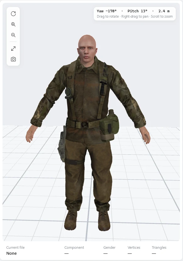 A military outfit previewed on the freemode ped in RPX